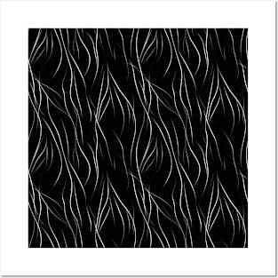 Monochrome Elegance: White Abstract Lines on Black Posters and Art